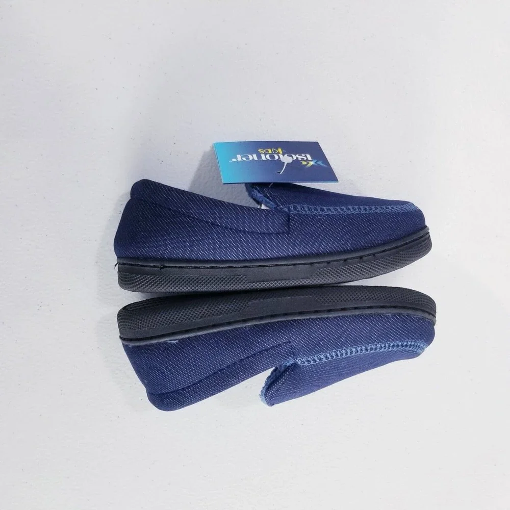 Isotoner Kids Chandler Moccasin Slippers Size 9-10 Navy Blue NEW Boys